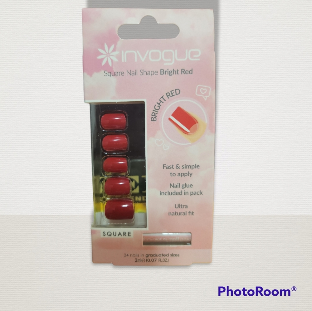 INVOGUE ( Square Nail Shape Bright  Red )